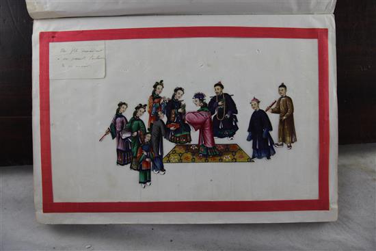 An album of twelve Chinese pith paintings, by Samshing, second quarter 19th century, 36.5 x 25.5cm